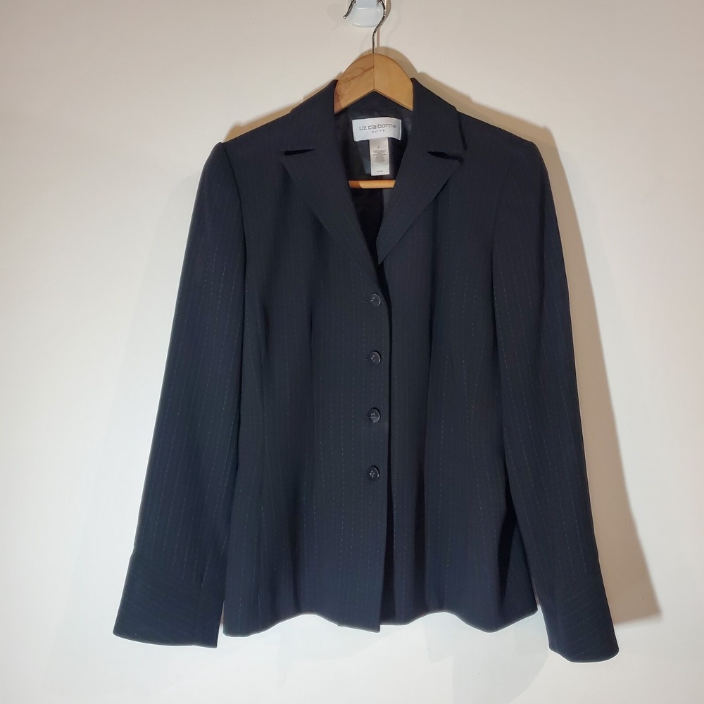 Liz Claiborne Suits Black Pinstripe Blazer Jacket Women's Size 4 Tailored Career